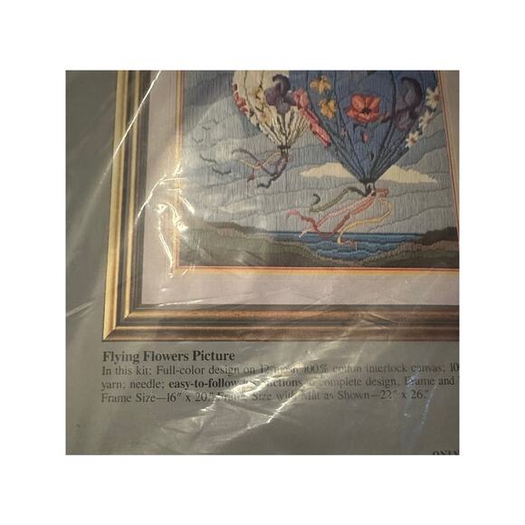 Vintage 1983 Columbia Minerva Needlepoint Kit Crewel Flying Flowers 16 x 20” Art - Picture 3 of 4